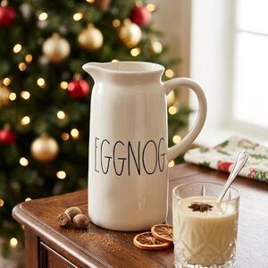 Rae Dunn White Eggnog Pitcher 9”